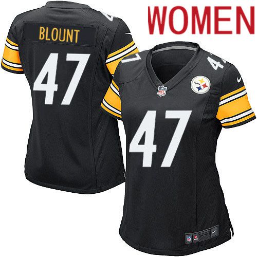 Women Pittsburgh Steelers #47 Mel Blount Nike Black Game Player NFL Jersey->women nfl jersey->Women Jersey